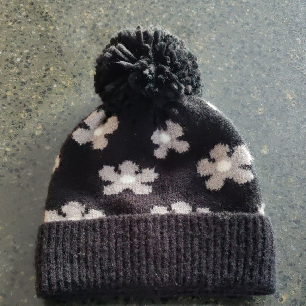 Nordstrom Black and White Floral Pom-Pom Beanie